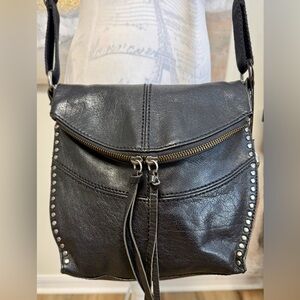 the SAK Leather Crossbody Flap Over Studded Bag, Black